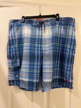 Tommy Bahama Blue Plaid Swim Board Shorts